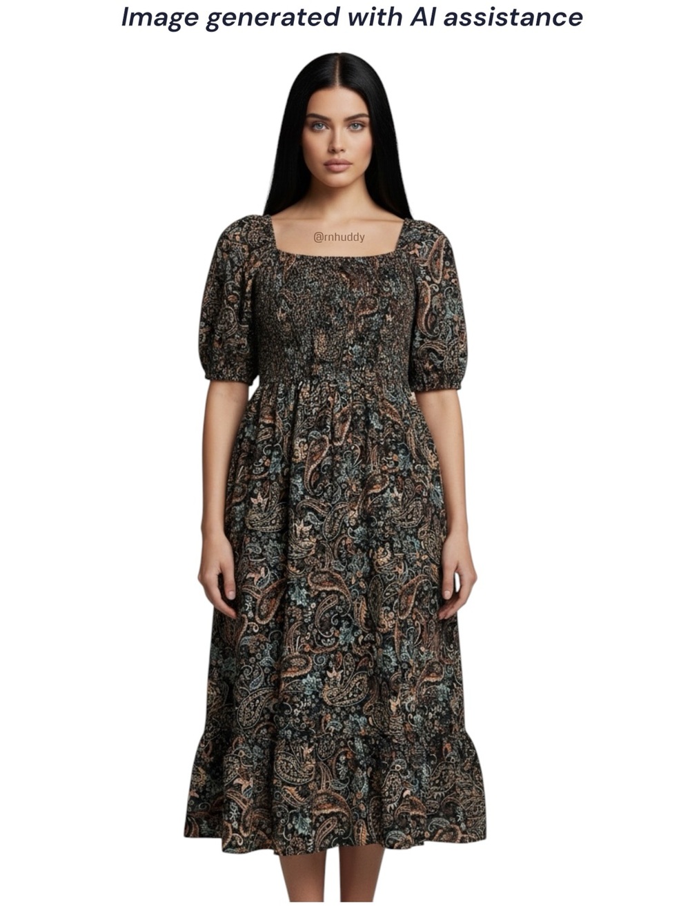 52seven size 12 smocked paisley midi dress